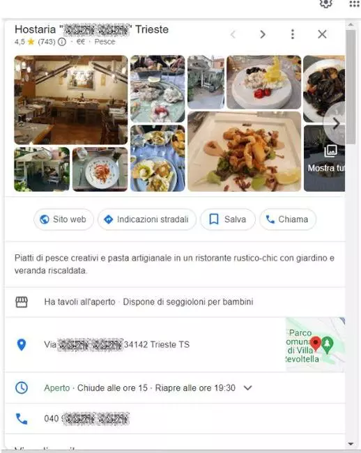 scheda Google Business Profile Ristorante